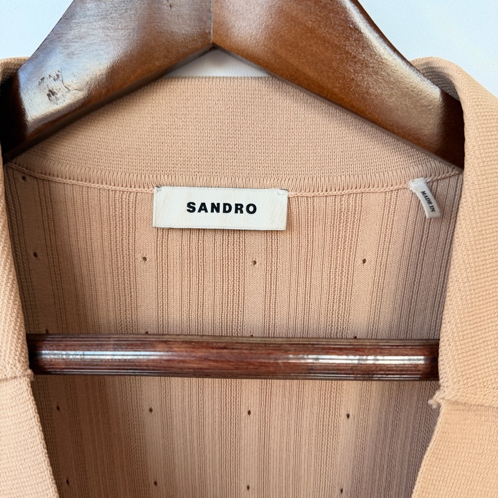 Sandro Tan Ribbed Button-Up Blazer Jacket - Picture 2 of 6